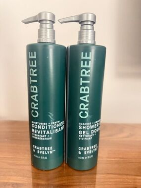 Crabtree & Evelyn Jumbo Pump Shower Gel + Conditioner Set 15 oz! Cleanse Awaken!